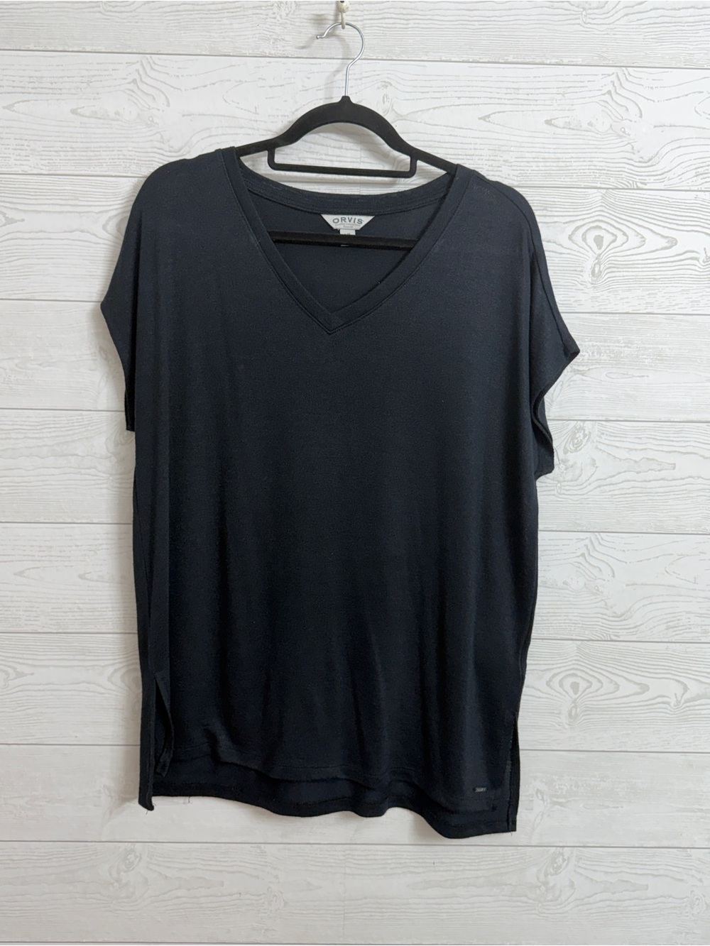 Orvis Women’s Black Knit Short Sleeve Tunic Top. Size L